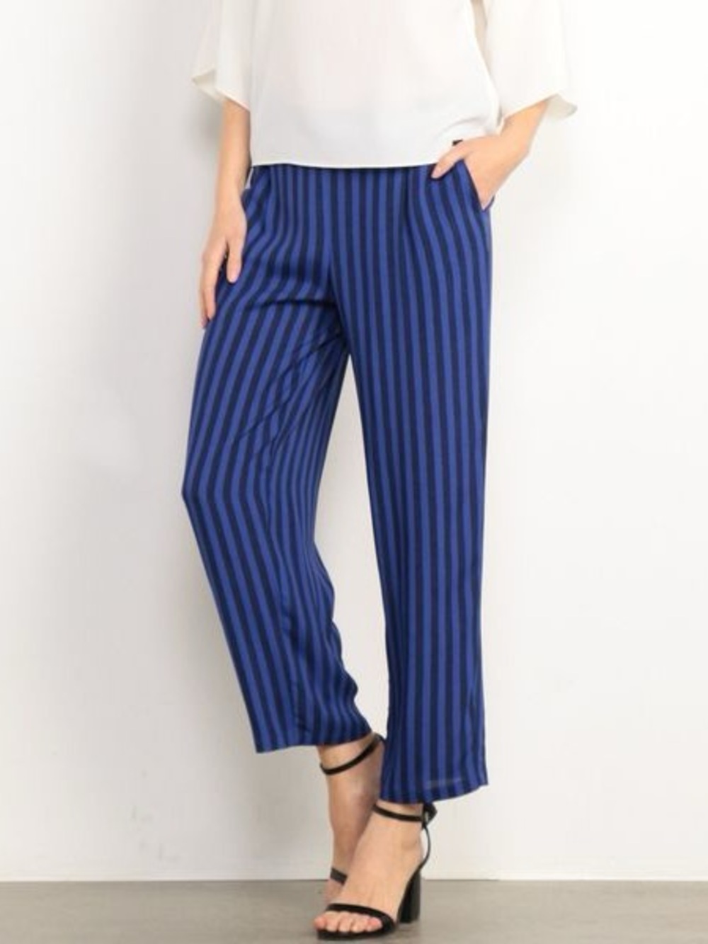 Armani Exchange Blue Striped Cropped Wide-Leg Pants